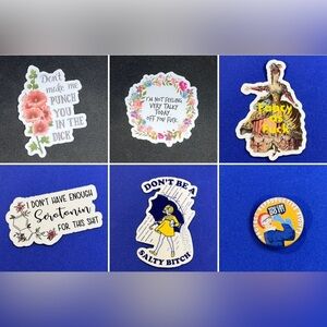 Lot of 5 stickers - 1 pin snarky accessories tumbler stickers laptop stickers